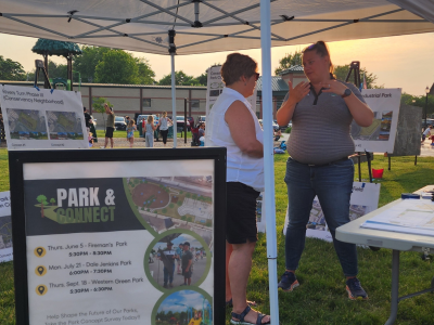 People talking at the Park and Connect Event